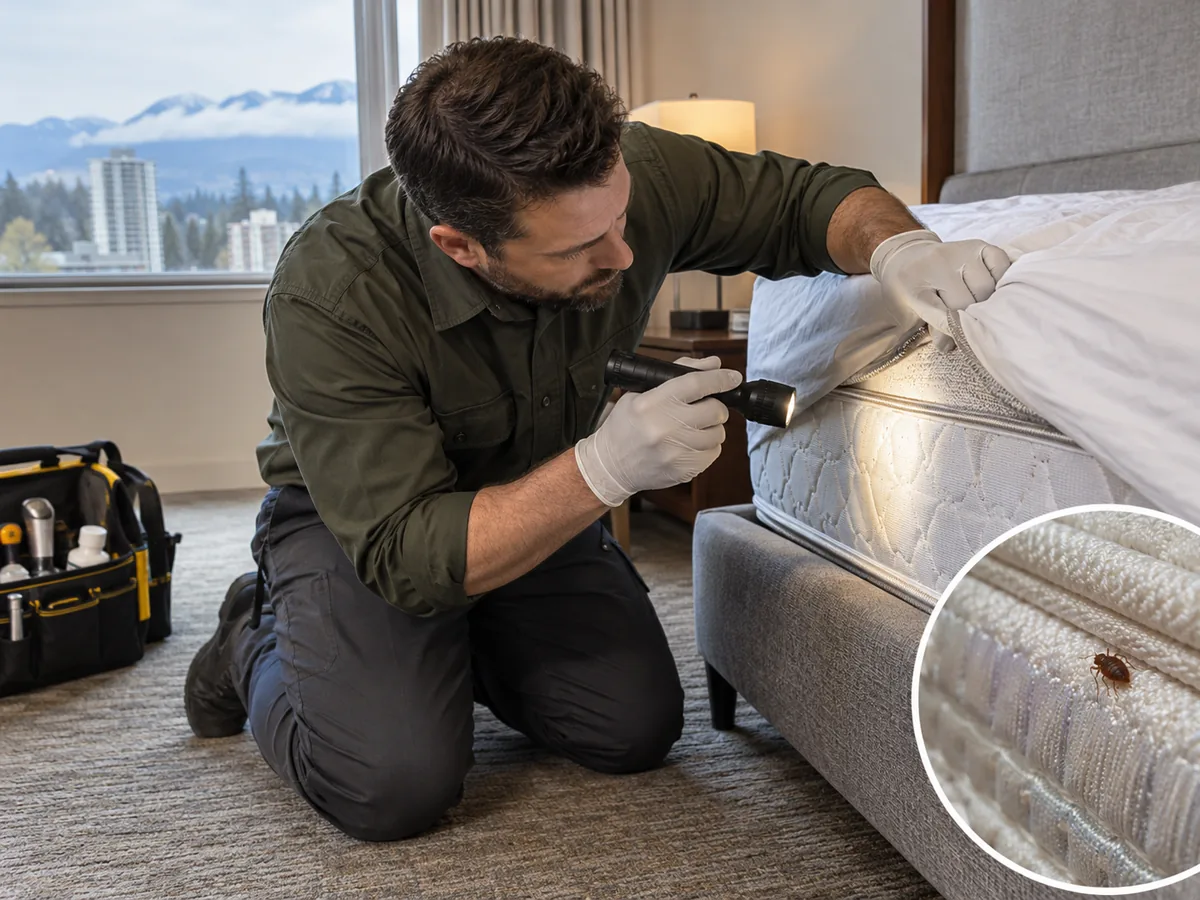 Pest control technician inspection for Bed Bug Treatment Burnaby