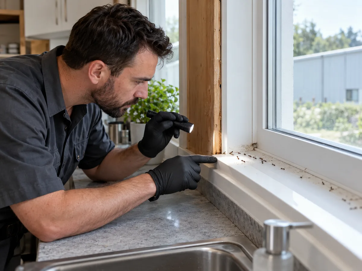 Pest control technician inspection for Carpenter Ant Infestation Treatment Abbotsford