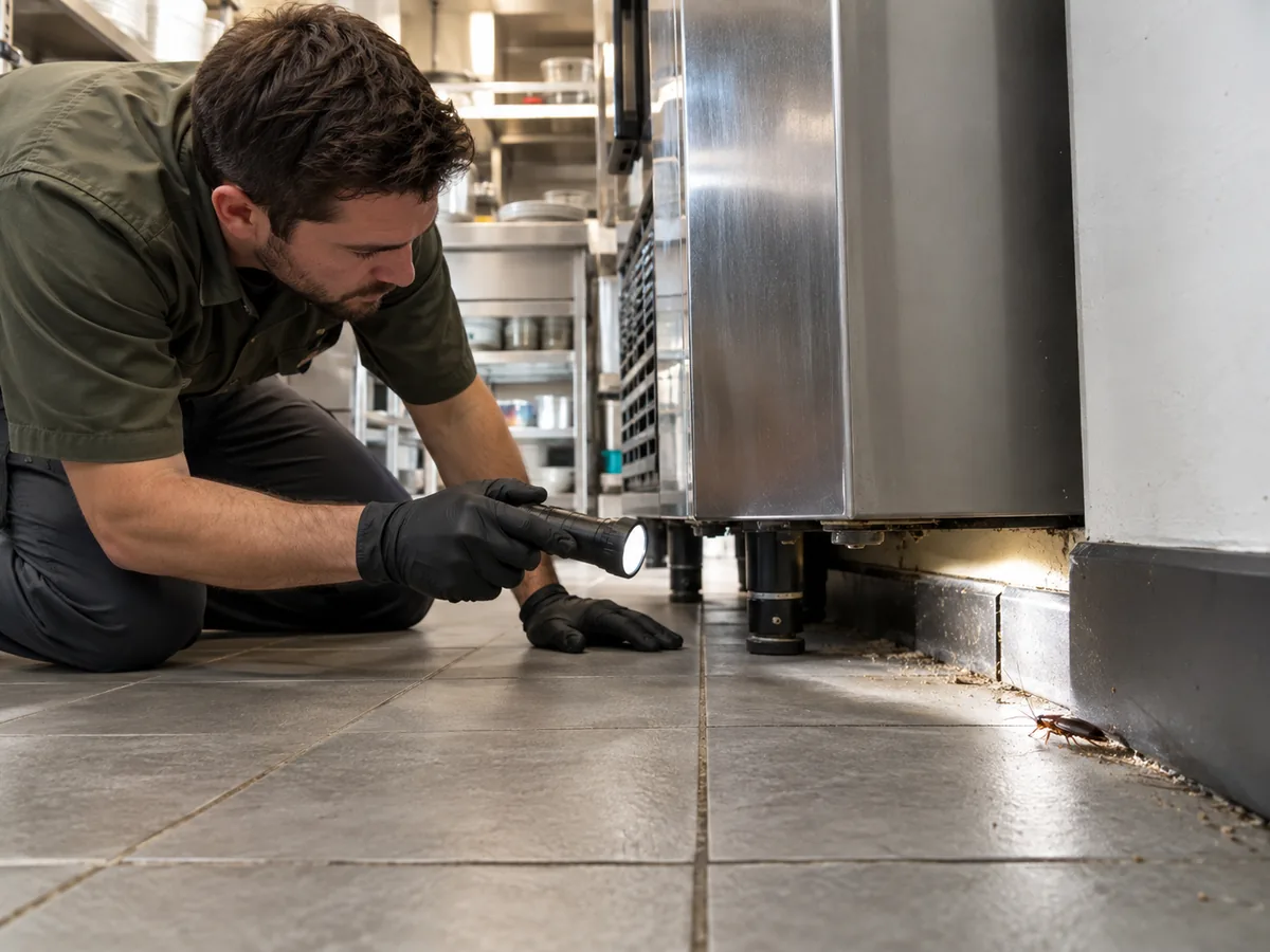 Pest control technician inspection for Cockroach Control Surrey