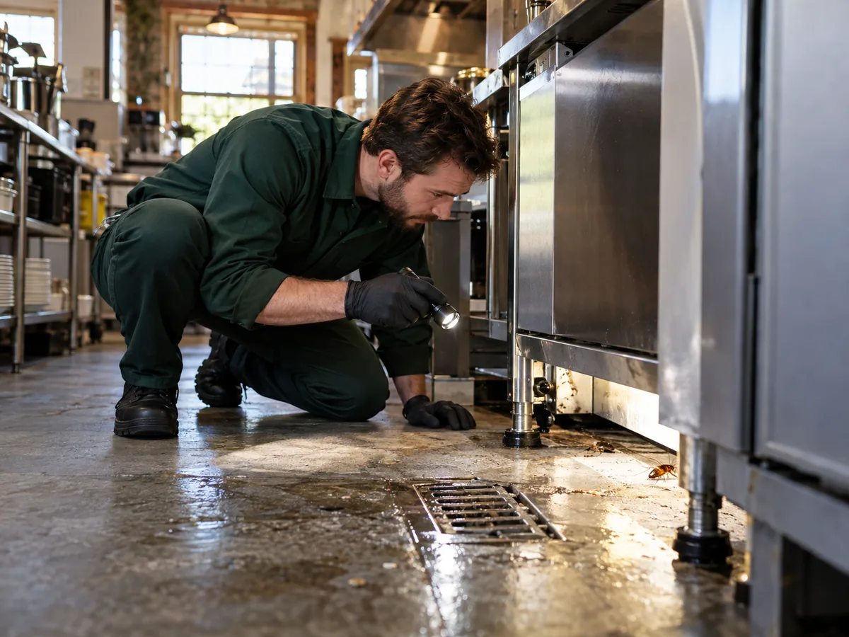 Pest control technician inspection for Cockroach Control Vancouver