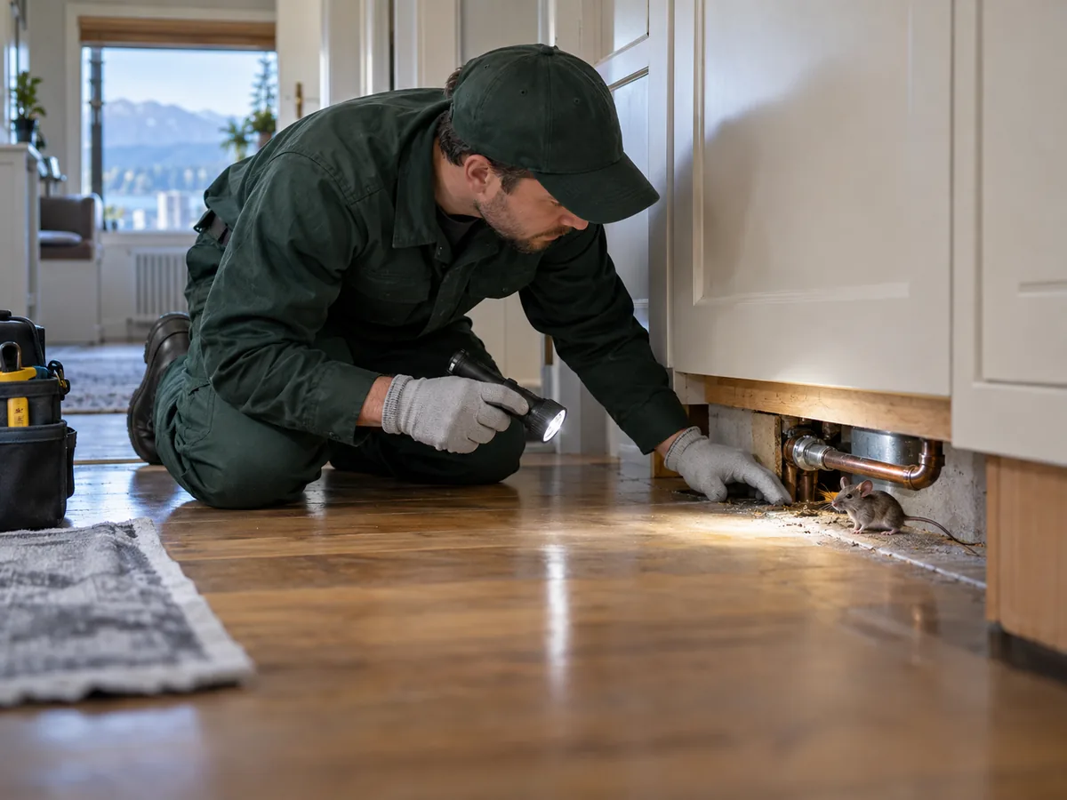 Pest control technician inspection for Mouse Infestation Inspection Services Surrey