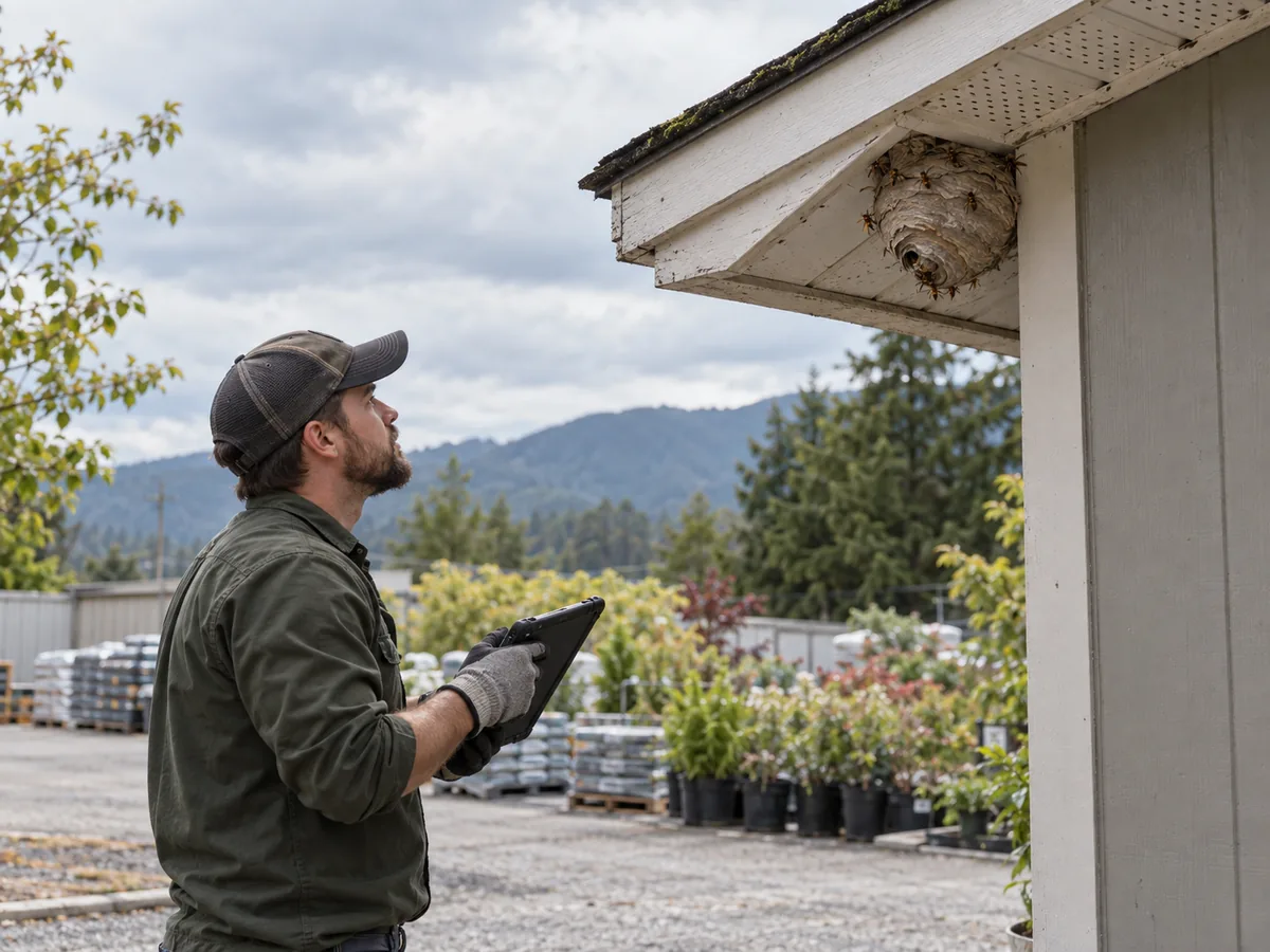 Pest control technician inspection for Professional Hornet Exclusion Services Langley