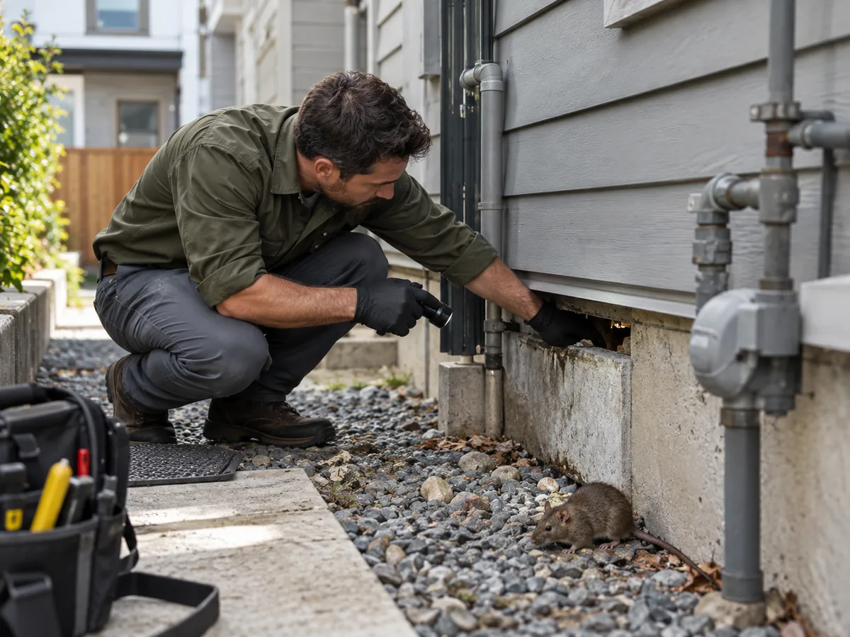 Pest control technician inspection for Rat Control Burnaby