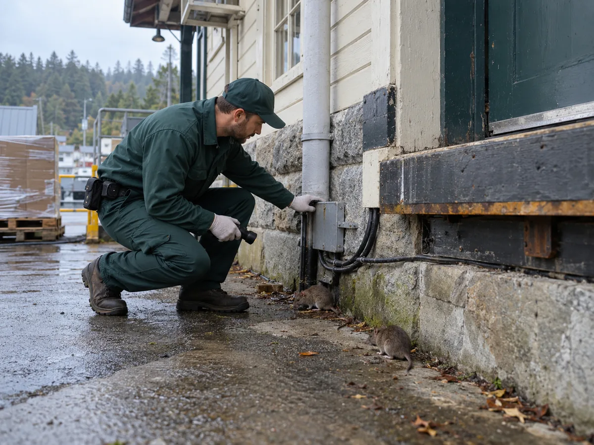 Pest control technician inspection for Rat Control Langley