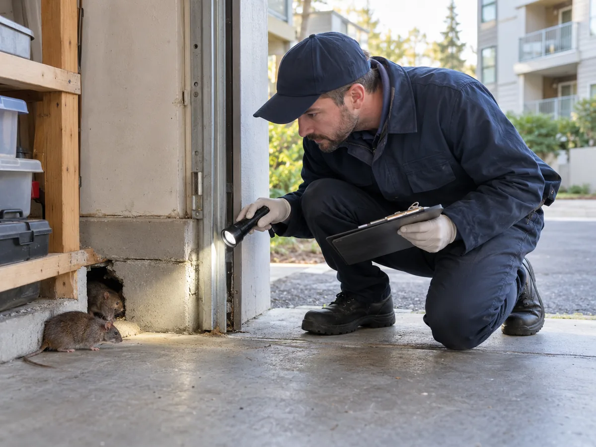 Pest control technician inspection for Rat Infestation Treatment Services Surrey