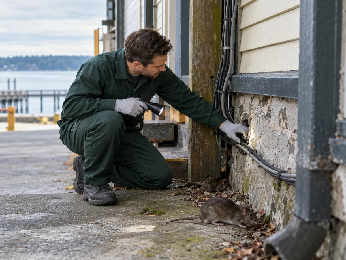 Pest control technician inspection for Rat Infestation Treatment Services White Rock