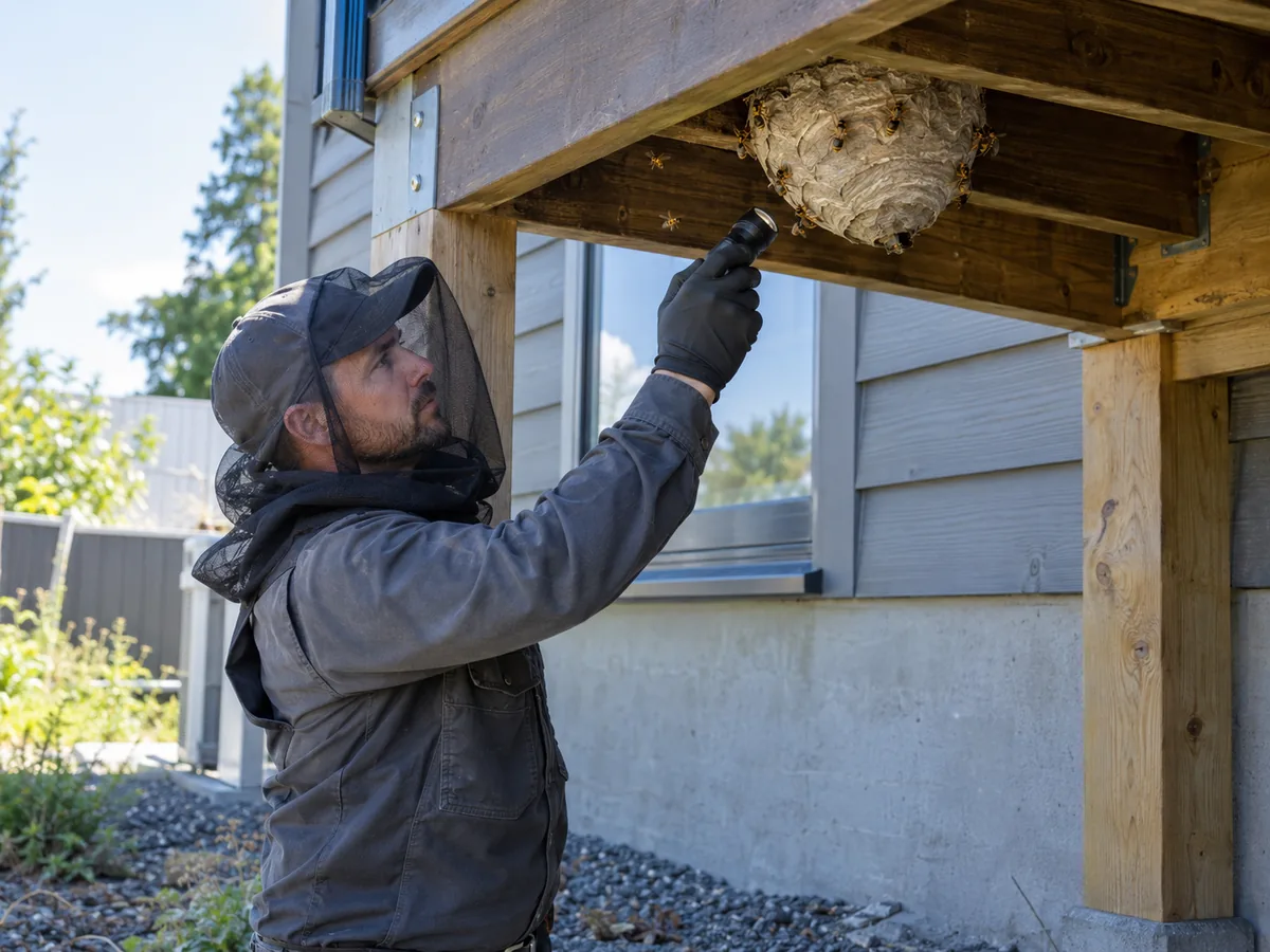 Pest control technician inspection for Same Day Wasp Nest Removal Services Surrey